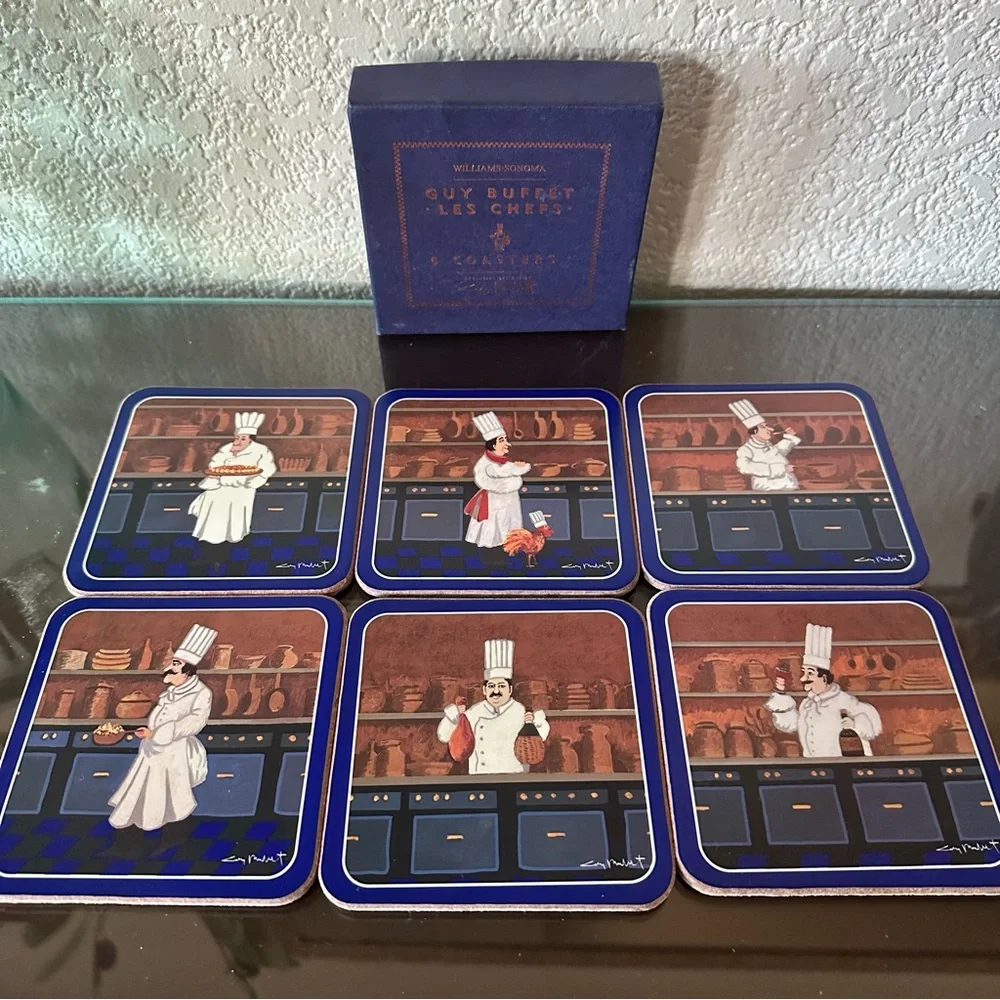 Williams-Sonoma Guy Buffett ‘Les Chefs’ Coaster Set (6)